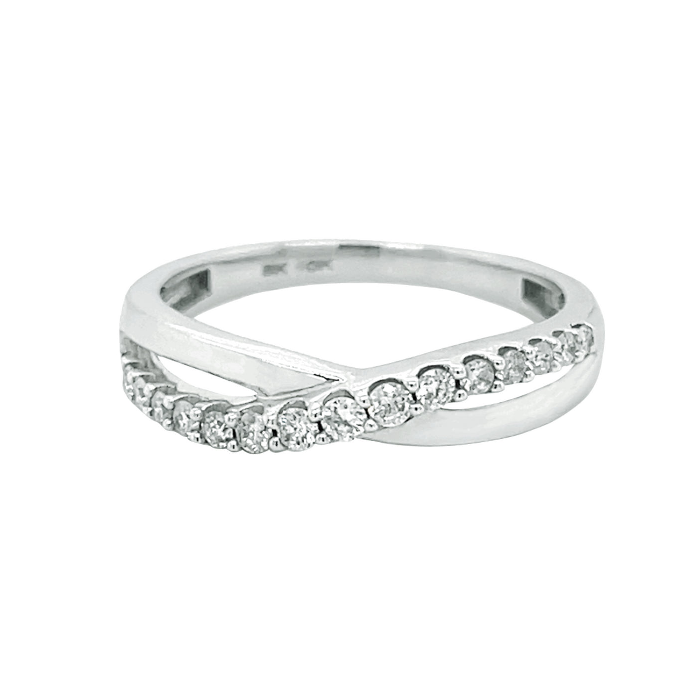 10k White Gold Crossover Diamond Ring Size M