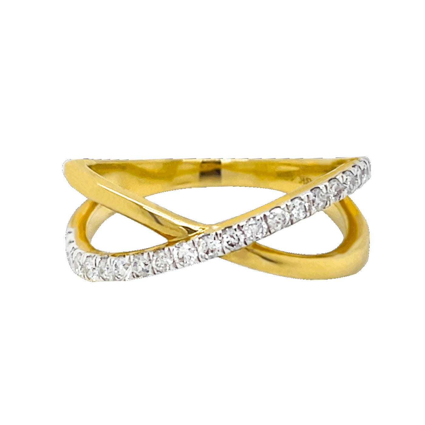 10k Yellow Gold Diamond Crossover Ring Size M