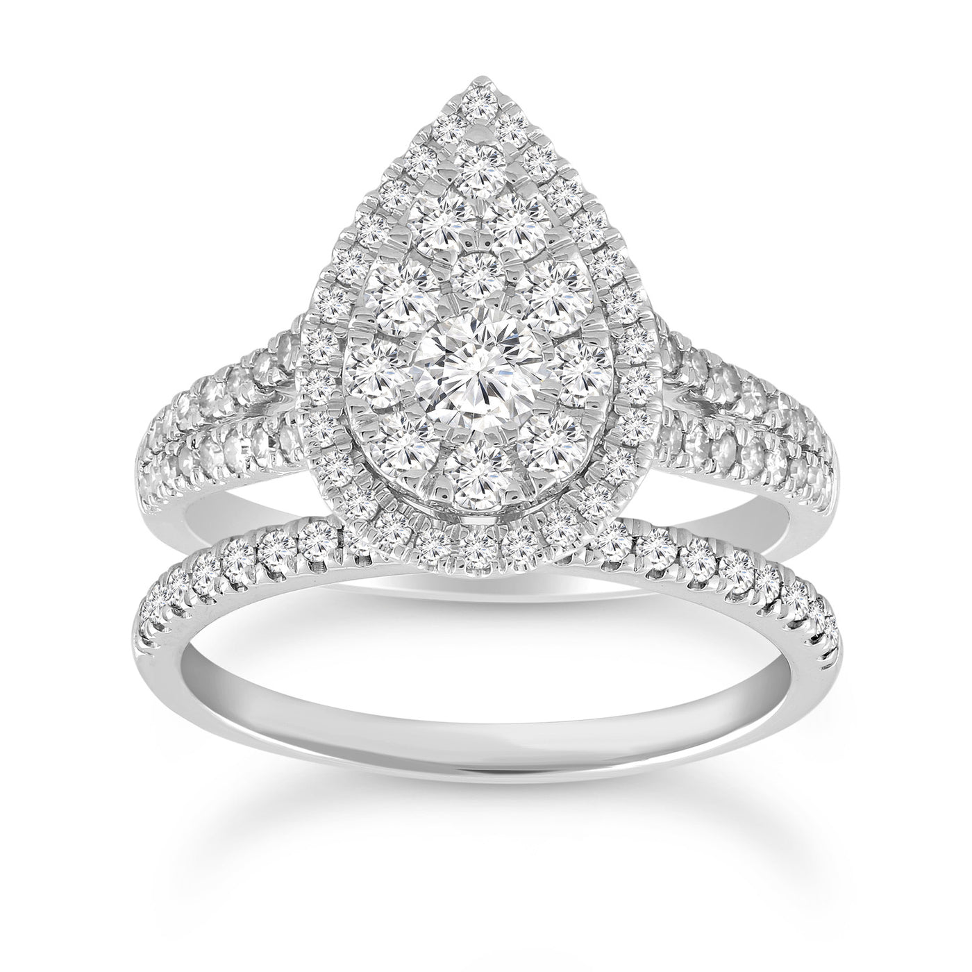 18k Diamond Halo Cluster Ring Set