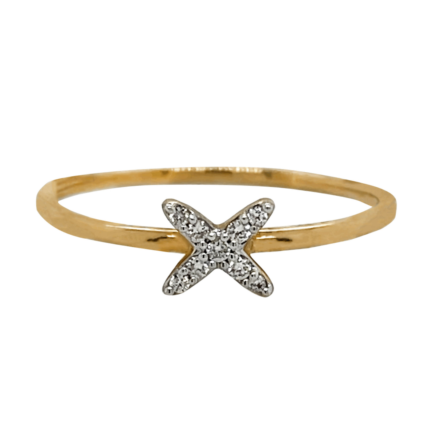 9K Yellow Gold Diamond X Ring Size N
