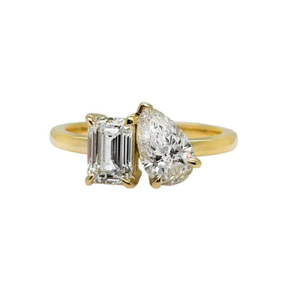 9ct Yellow Gold Emerald and Pear Toi et Moi Diamond Ring 2 TDW