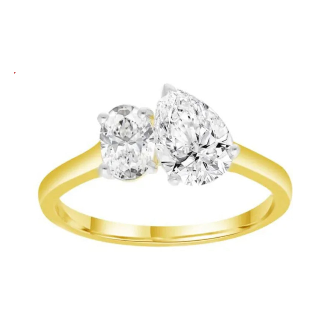 9ct Yellow Gold Lab Grown Toi Et Moi Pear & Oval Diamond Ring