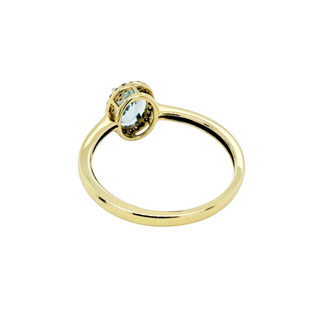 14k Yellow Gold Diamond & Aquamarine Halo Ring | N.5