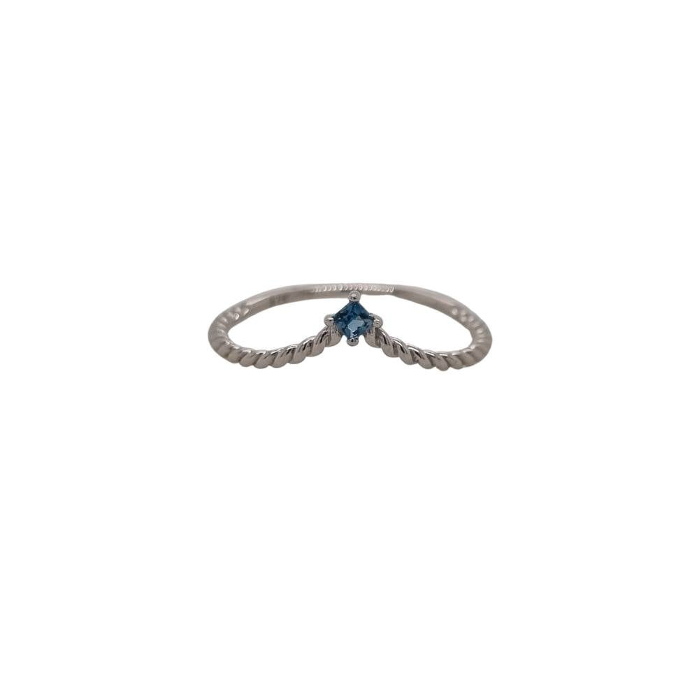 9ct White Gold Blue Topaz Twist V Shape Ring (P)