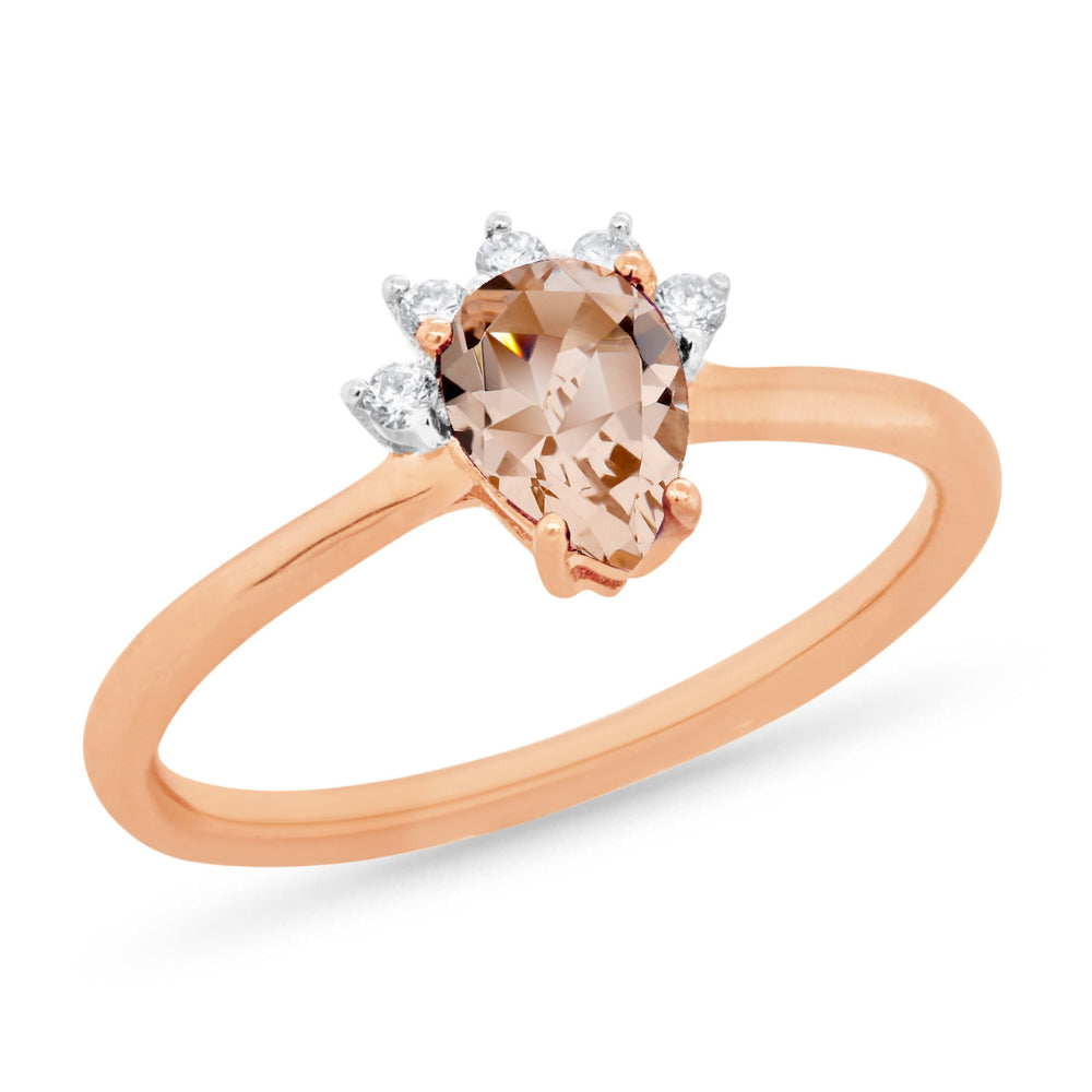 9k Rose Gold Morganite & Diamond Ring