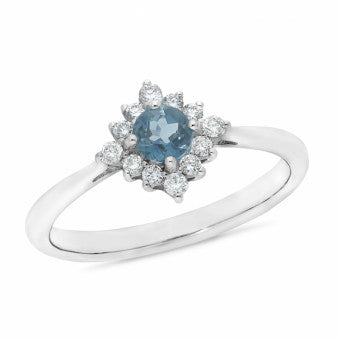 9k White Gold Aquamarine + Diamond Ring