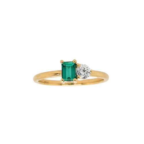 18k Yellow Gold 'Toi et Moi' Emerald & Diamond Ring