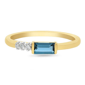 9k Yellow Gold Blue Topaz & Diamond Ring