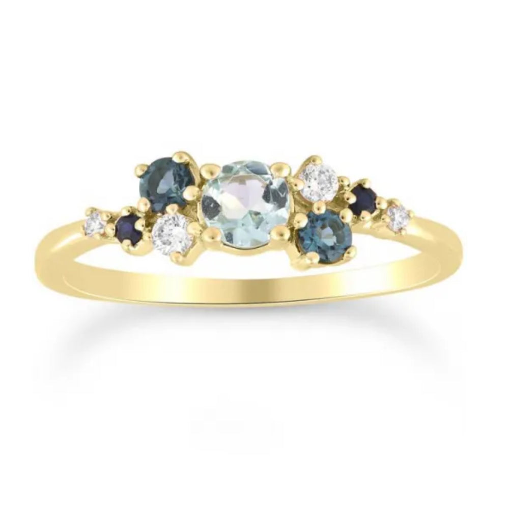 9k Yellow Gold Diamond & Aquamarine Sea Breeze Ring