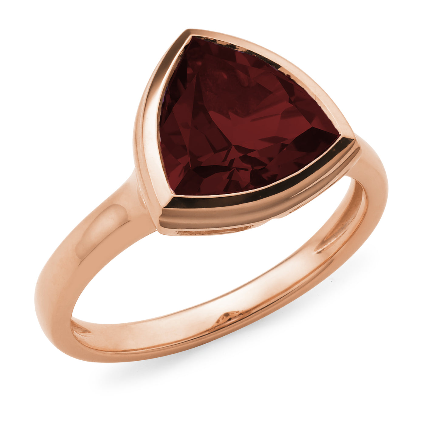 9ct Rose Gold Garnet Trilliant Ring