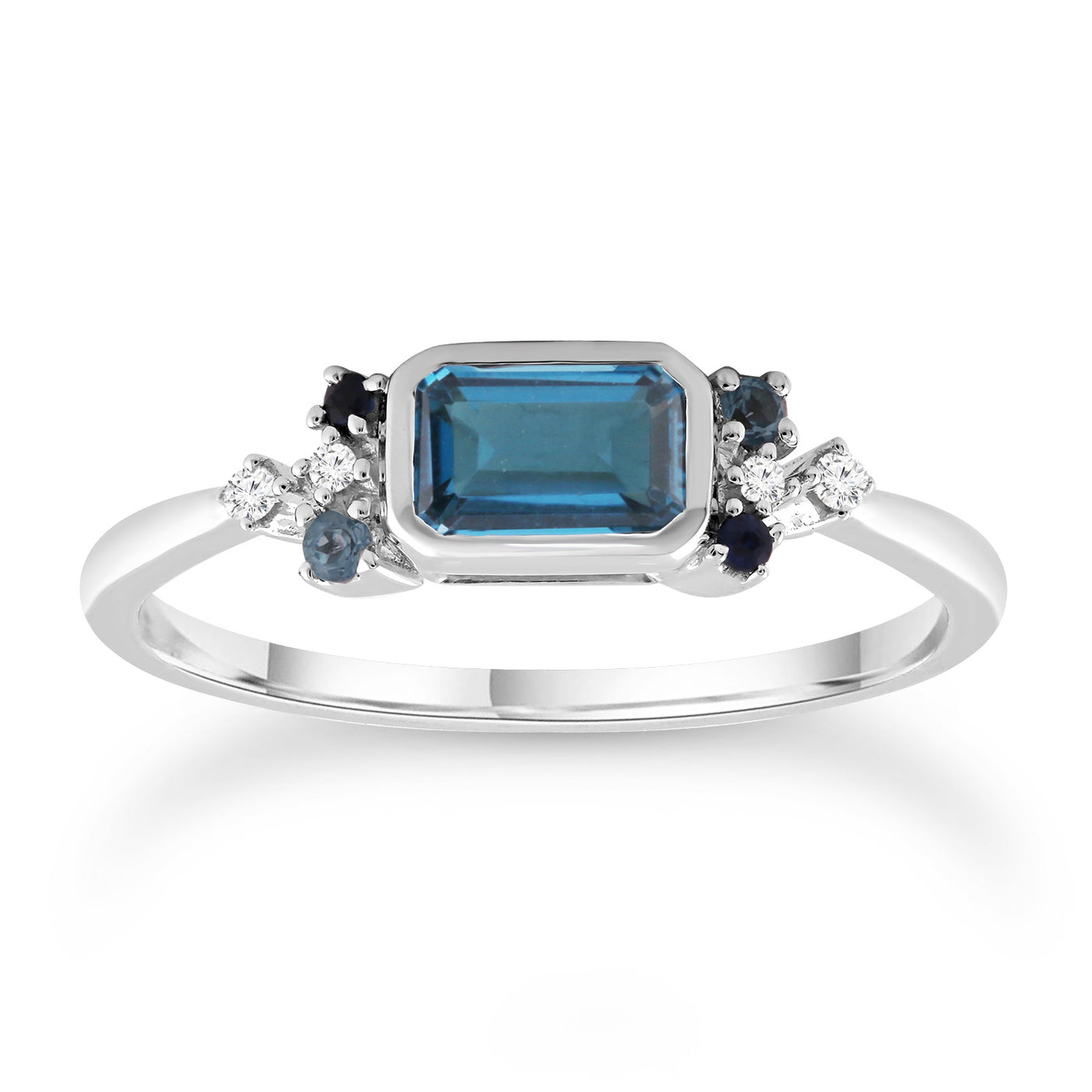 9k WG London Blue & Mixed Topaz & Diamond Ring