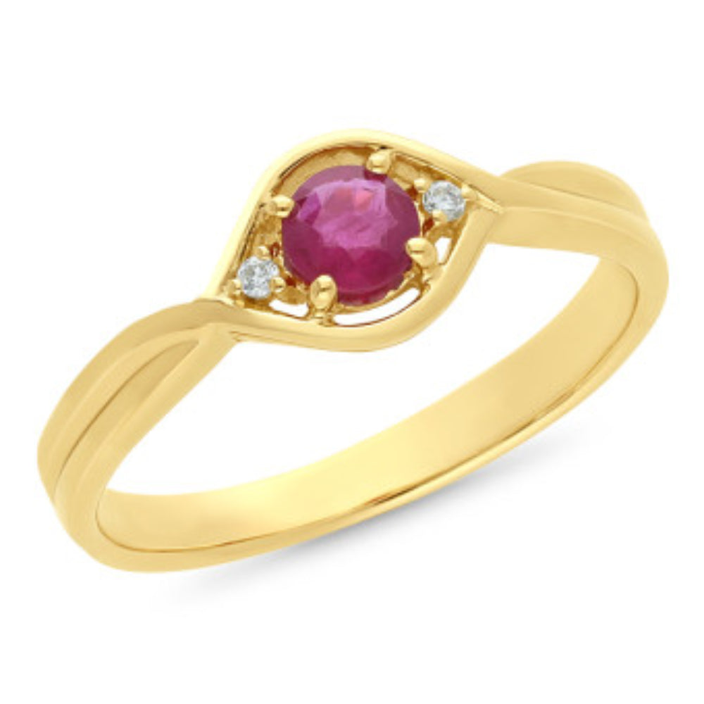 9k Yellow Gold Ruby & Diamond Ring