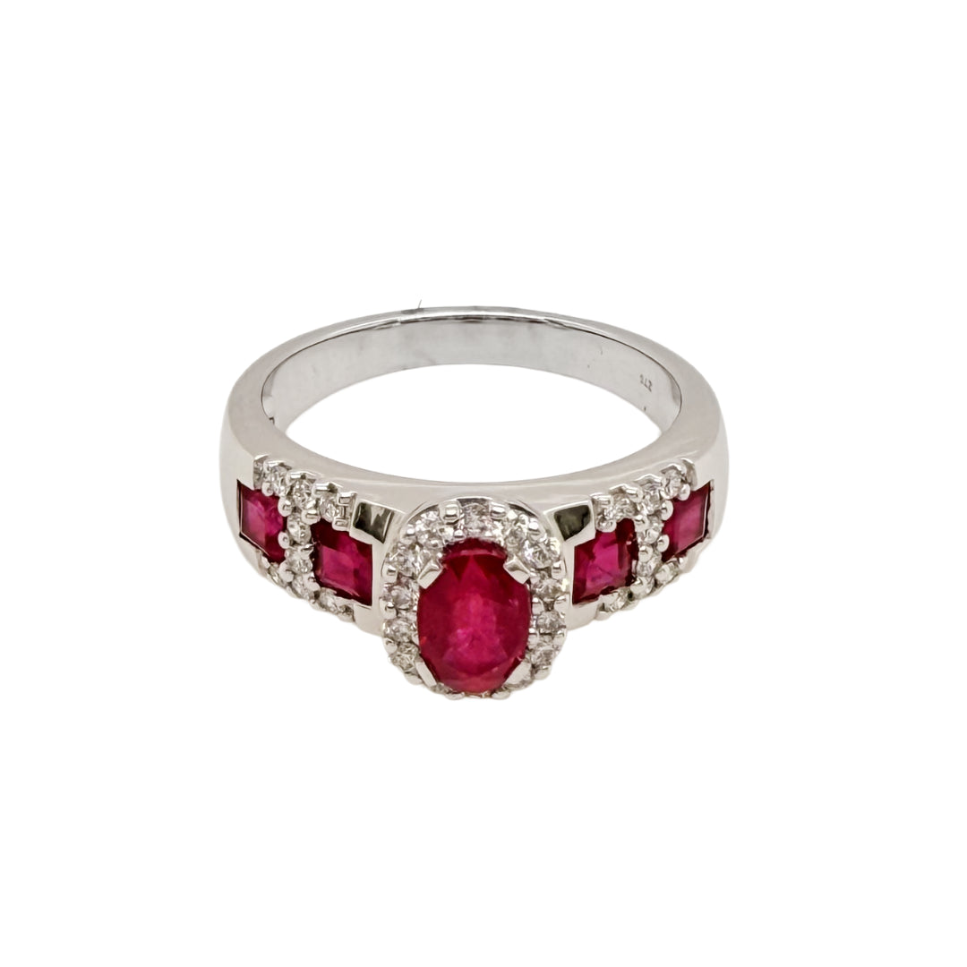 9K Natural Ruby & Diamond White Gold Ring