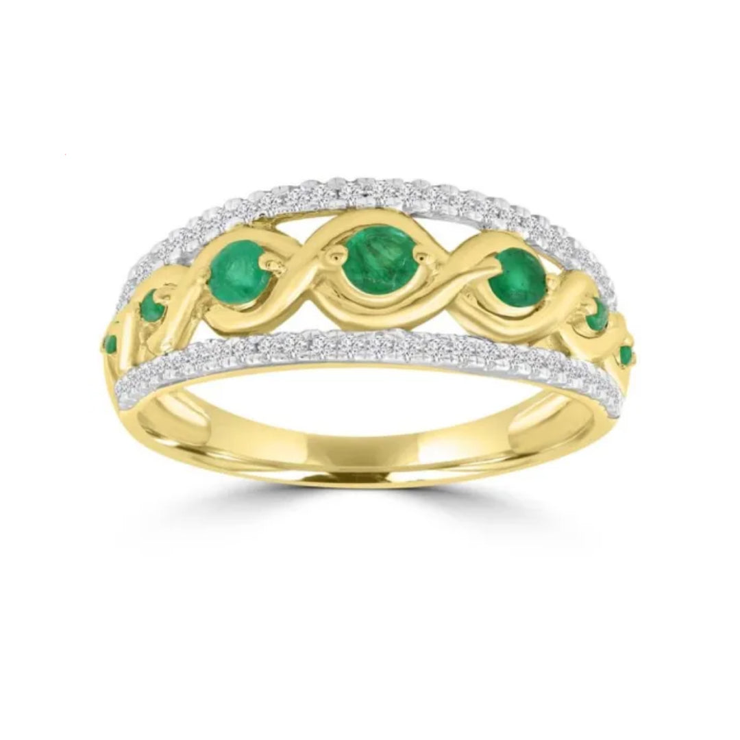 9ct Yellow Gold Emerald & Diamond Ring