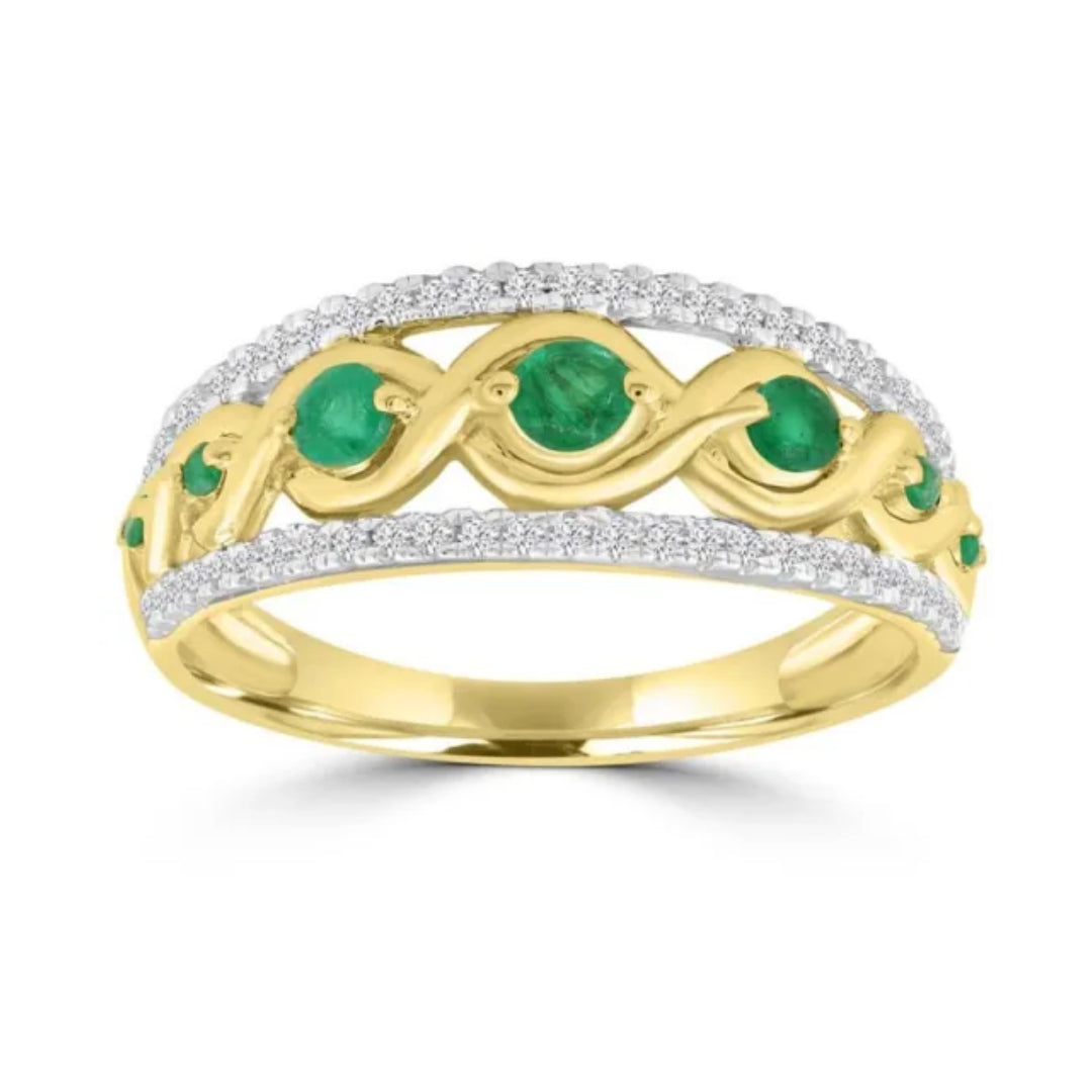 9k Yellow Gold Emerald and Diamond 0.20ct Ring | Size P