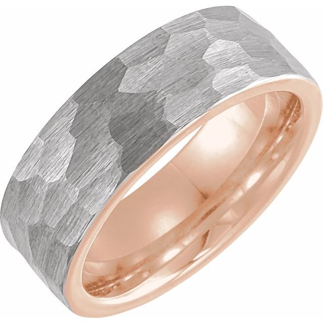 Tungsten & Rose Gold PVD Hammered Ring (W)