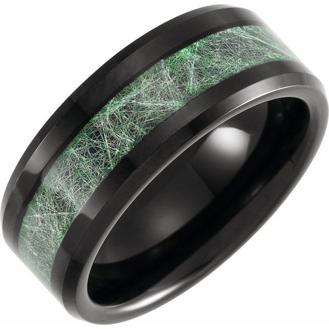 Black Tungsten Ring with Imitation Meteorite Inlay (W)