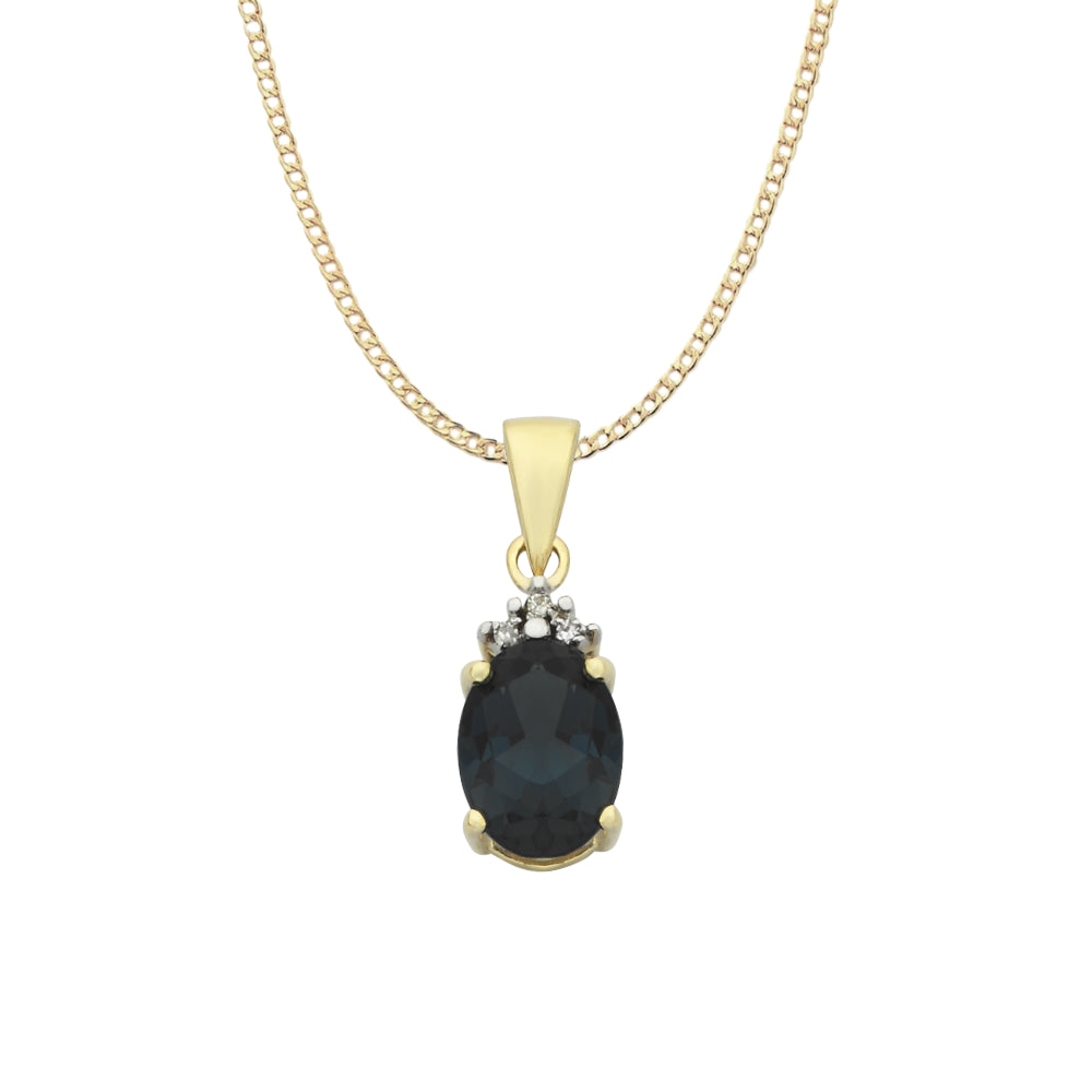 9k Yellow Gold London Blue Topaz & Diamond Necklace