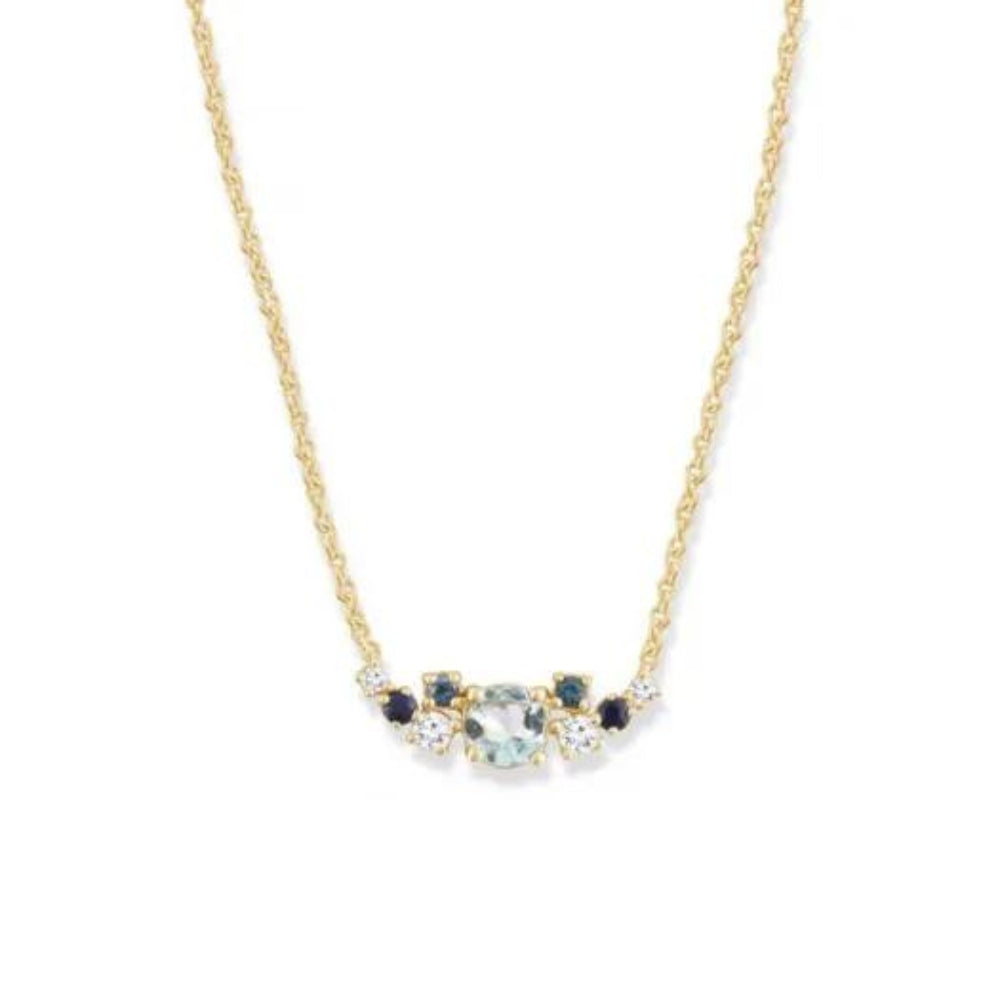 9k Yellow Gold Aquamarine & Diamond Sea Breeze Necklace