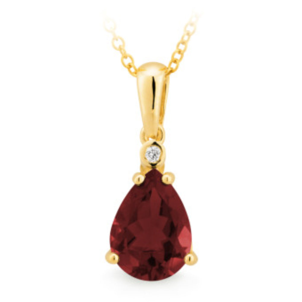 9k Yellow Gold Garnet & Diamond Pendant