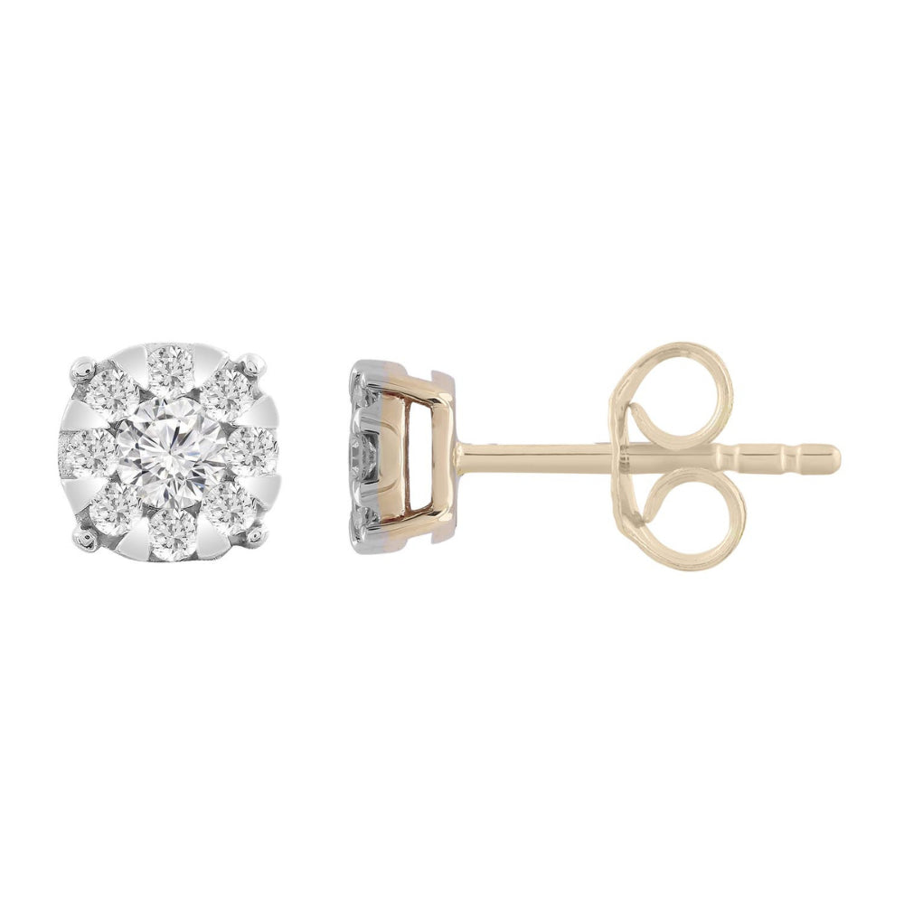 9k Diamond Halo Cluster Stud Earrings