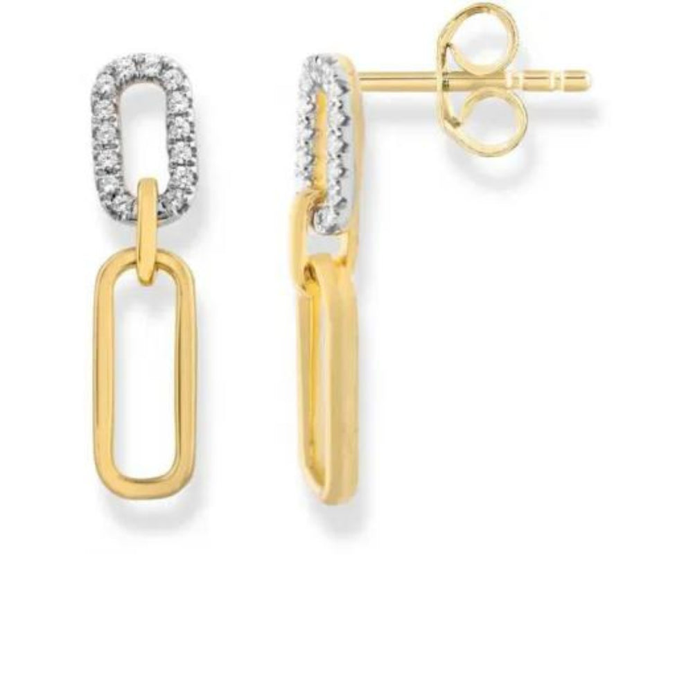 9ct Yellow Gold Diamond Drop Earrings 0.10 TDW