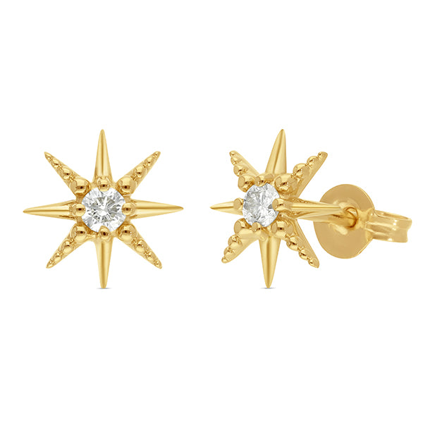 9k Yellow Gold Diamond Star Stud Earrings