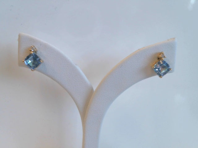 14ct Yellow Gold Lab-Created Blue Spinel & Diamond Stud Earrings
