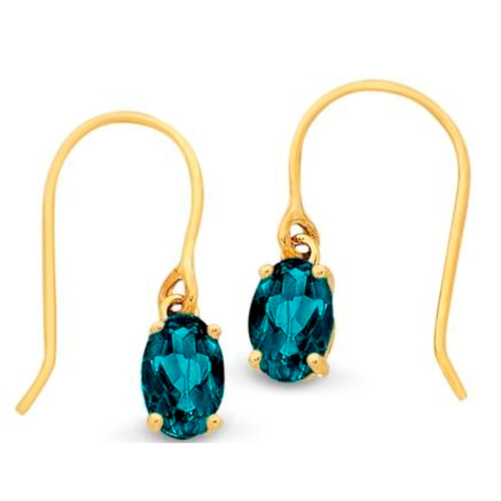 9k Yellow Gold London Blue Topaz Drop Earrings