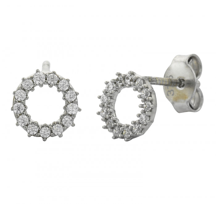 9k White Gold CZ Circle Stud Earrings