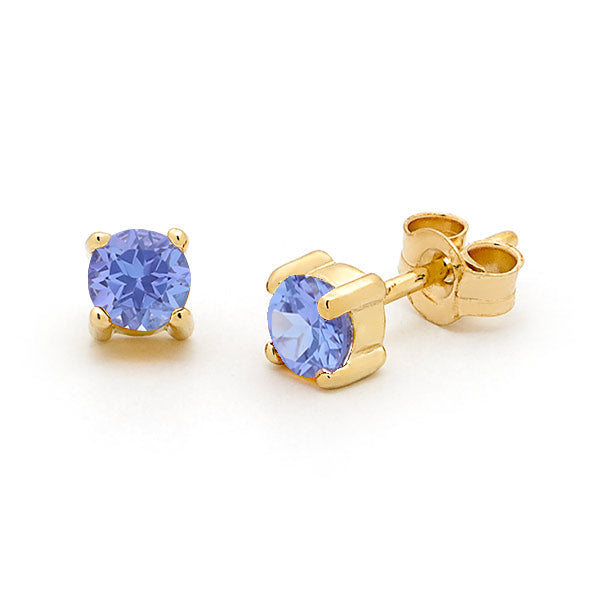 9k Yellow Gold Ceylon Sapphire Solitaire Stud Earrings