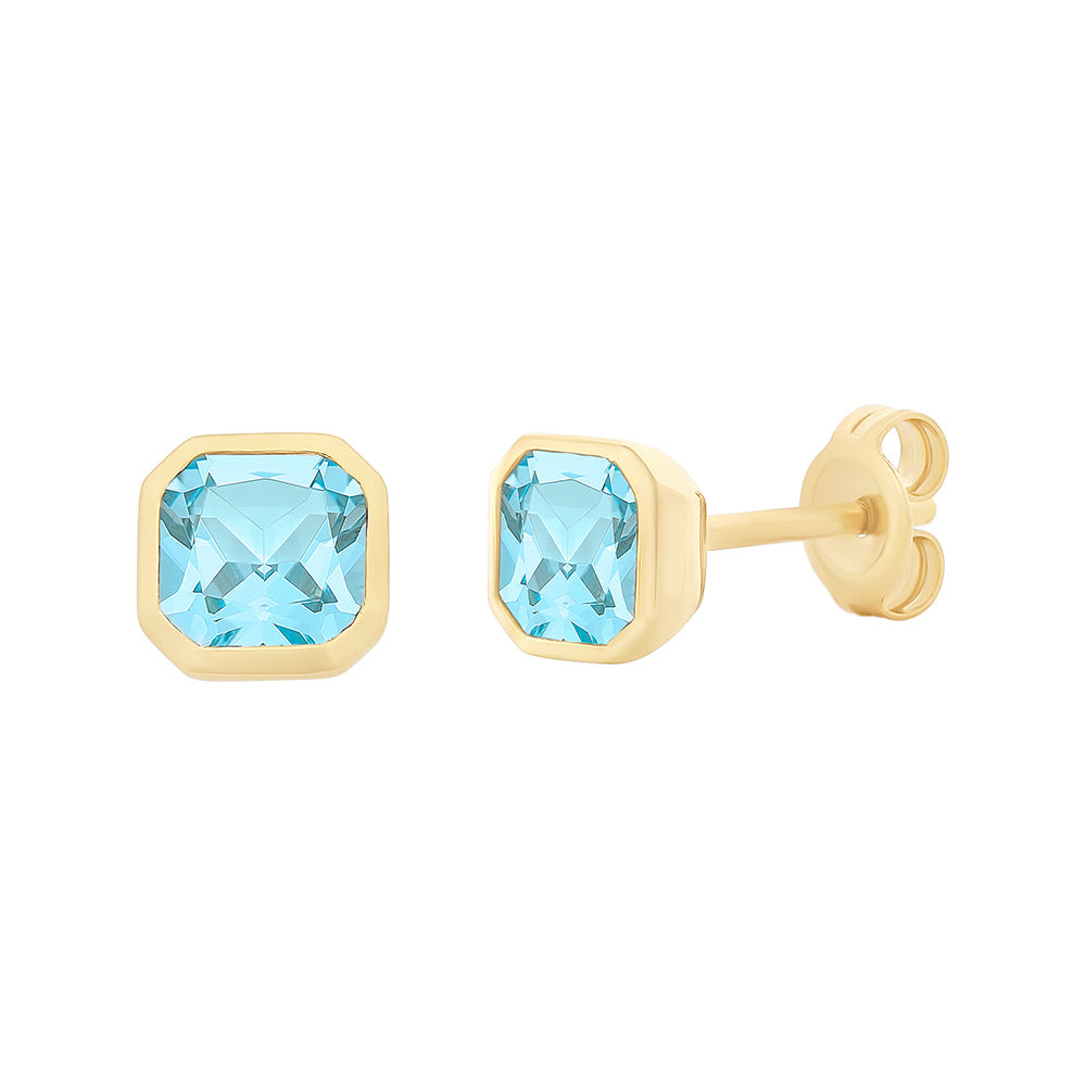 9k Yellow Gold Blue Topaz Stud Earrings