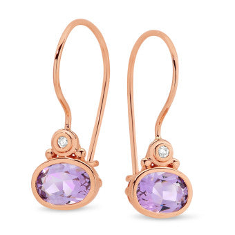 9ct Rose Gold Pink Amethyst & Diamond Shephard Hook Earrings