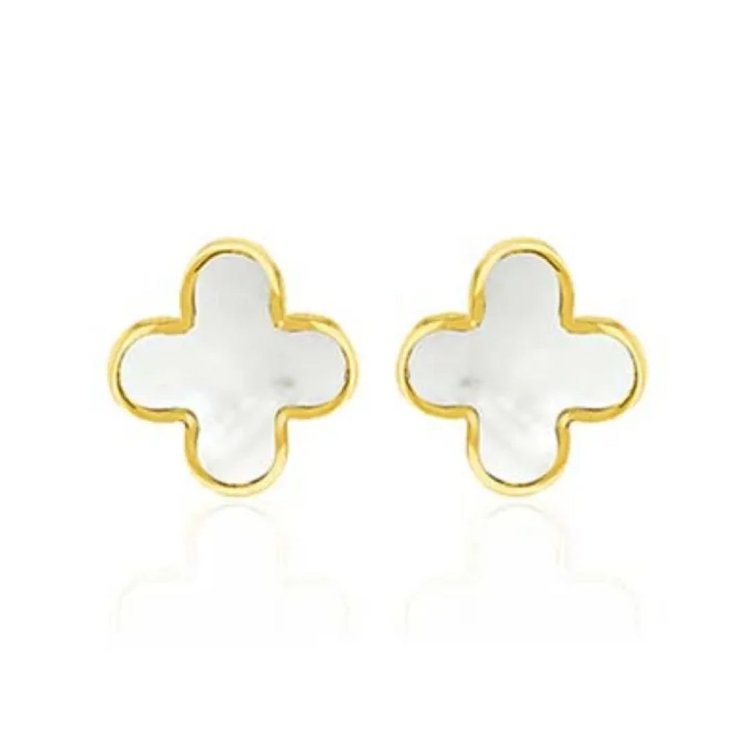 9k Yellow Gold Mother of Pearl Petal Stud Earrings