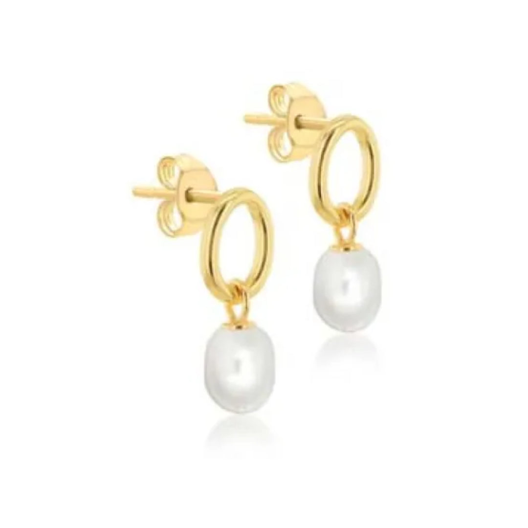 9k Yellow Gold Freshwater Pearl Oval Baroque Drop Earrings