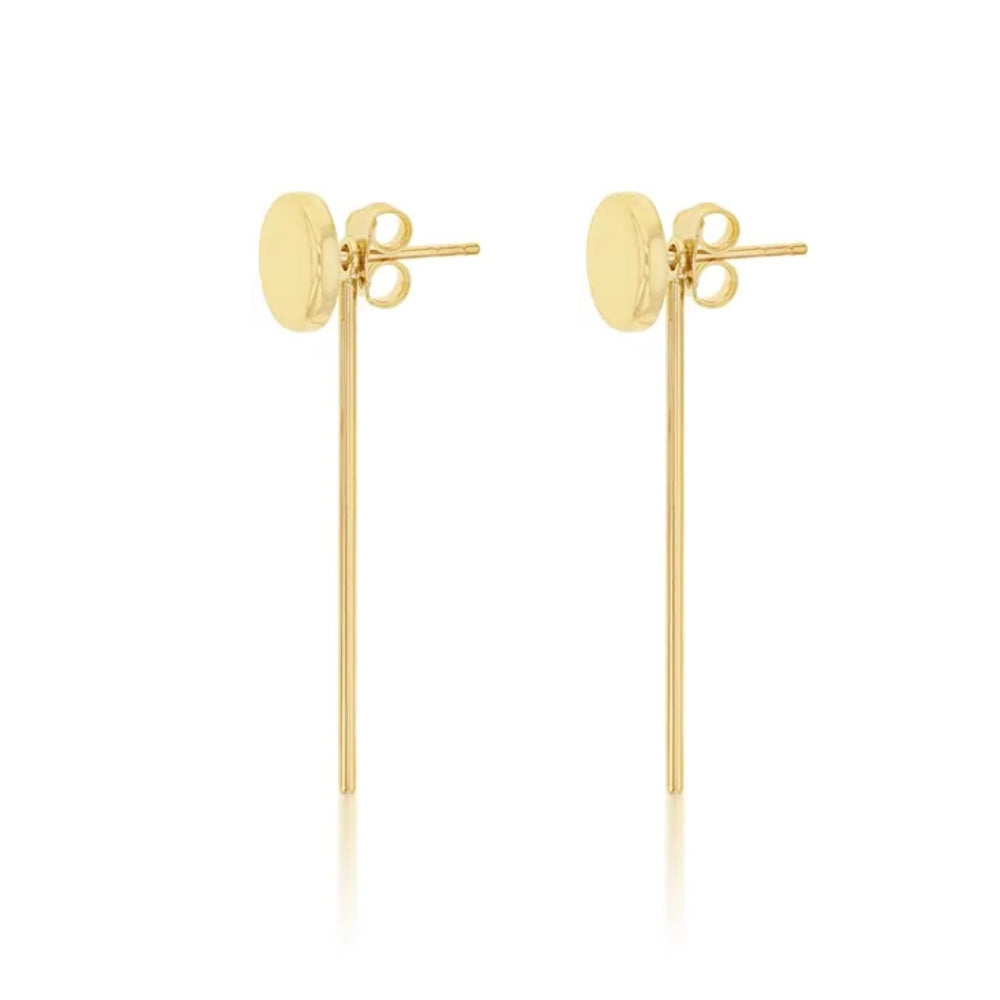 2 in 1 - 9K Yellow Gold Stud with detachable Thin Hanging Bar