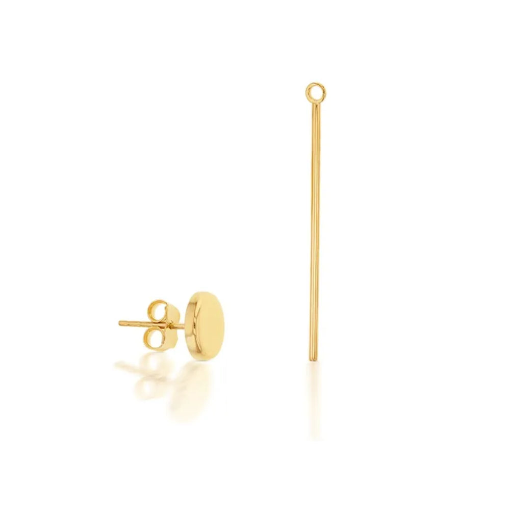 2 in 1 - 9K Yellow Gold Stud with detachable Thin Hanging Bar