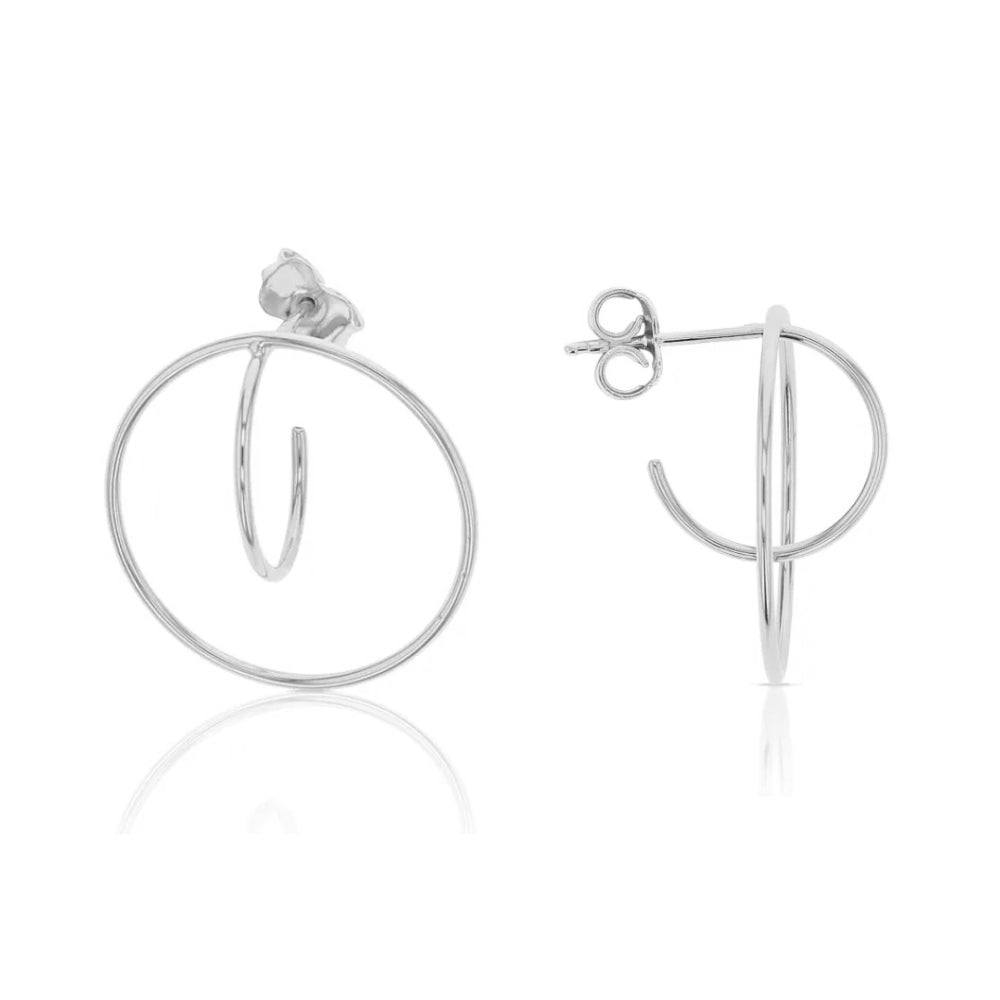 9k White Gold Dual Circle Hoop Stud Earrings