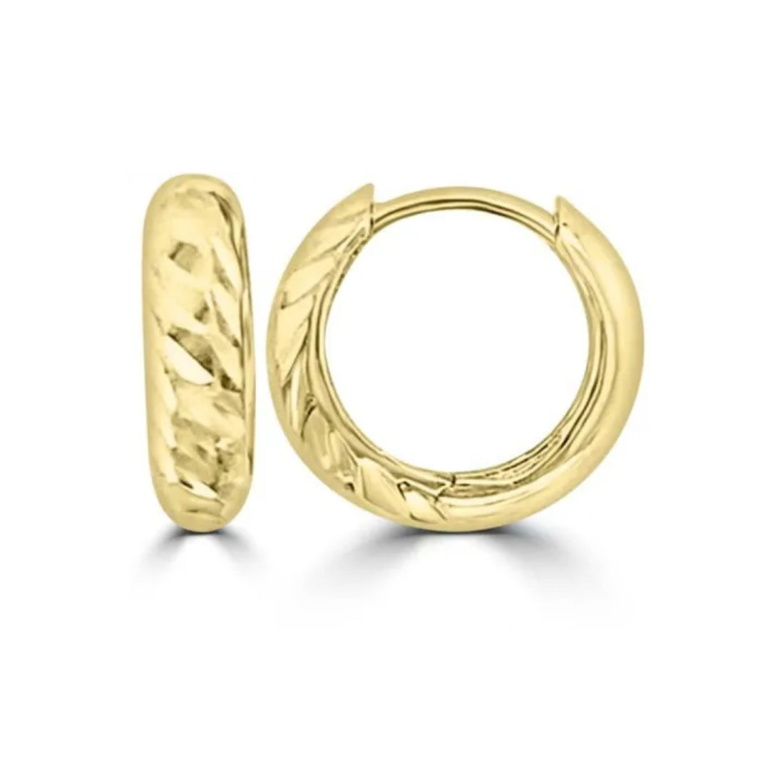 9ct Yellow Gold Textured Creole Huggie Earrings