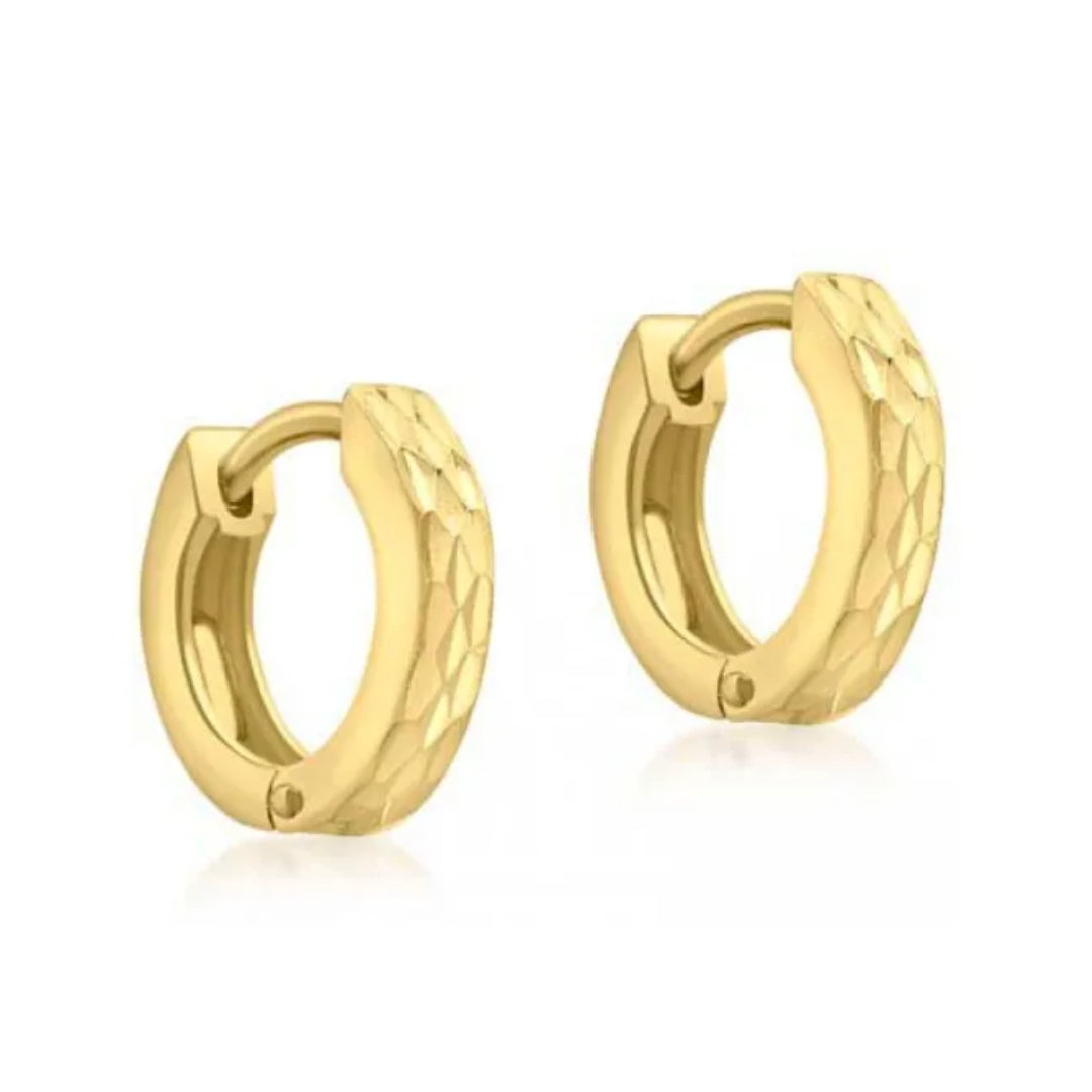 9ct Yellow Gold Solid Diamond Cut Hoop Earrings