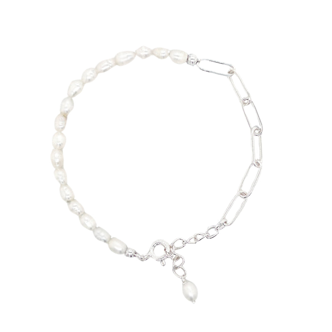 Allura Sterling Silver Paperclip Link & Pearl Bracelet