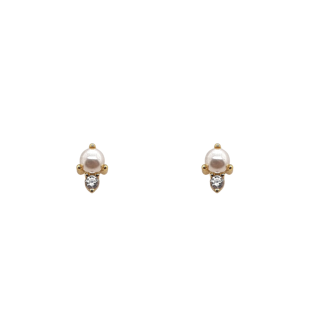 Allura Fresh Water Pearl & CZ Stud Earrings | Silver Gold Plated