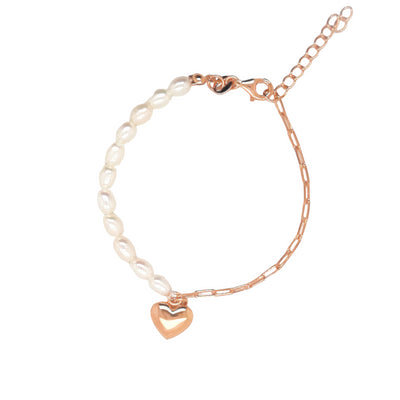 Allura Paperlink & FW Pearl Puff Heart Bracelet | Silver RGP