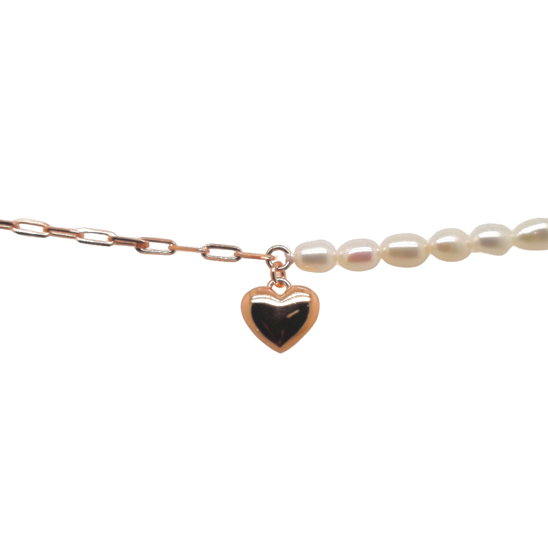 Allura Paperlink & FW Pearl Puff Heart Bracelet | Silver RGP