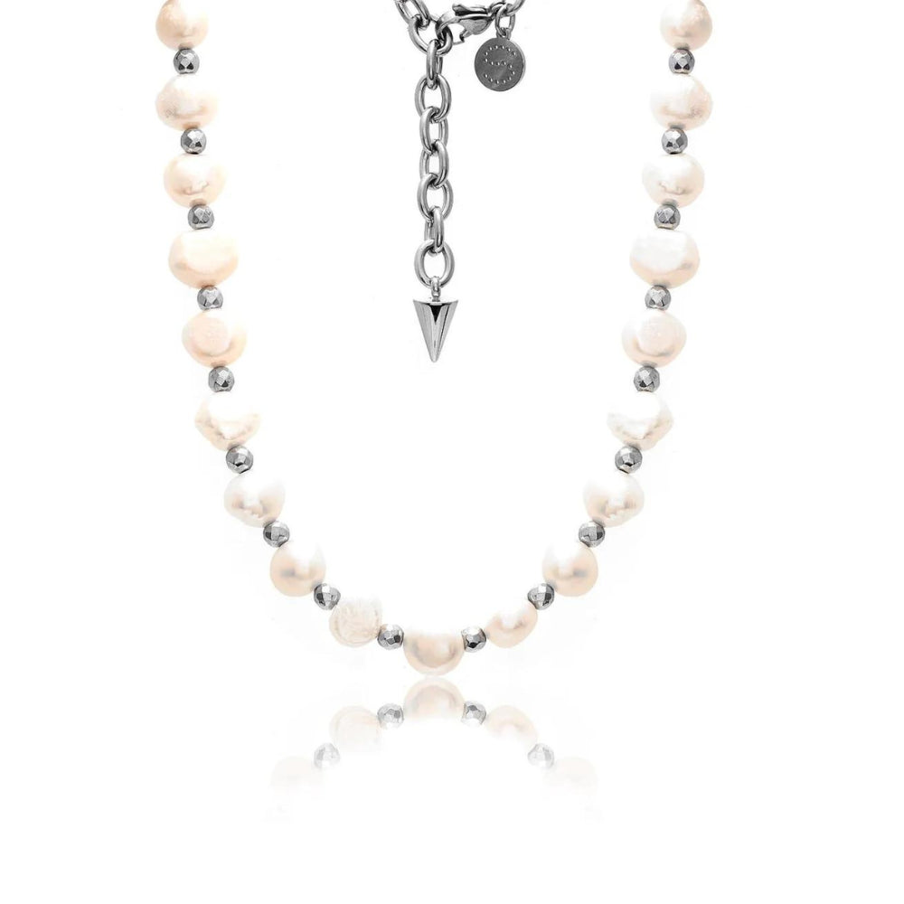 Silk & Steel Lumina Necklace | Pearl | Hematite