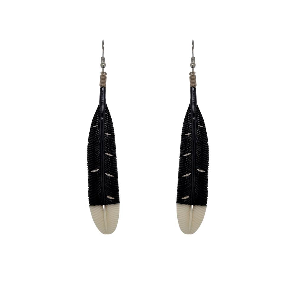 Wild at Heart Huia Feather Earrings | Flax Kete Bag