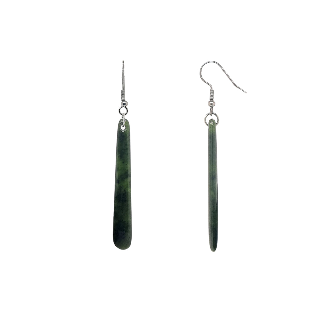 Wild at Heart 60mm Drop Pounamu Earrings | Steel