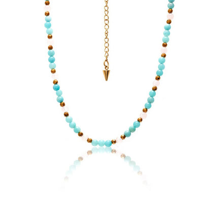 Silk & Steel Serenity Necklace |R. Quartz | Amazonite | Steel Gold | 50cm