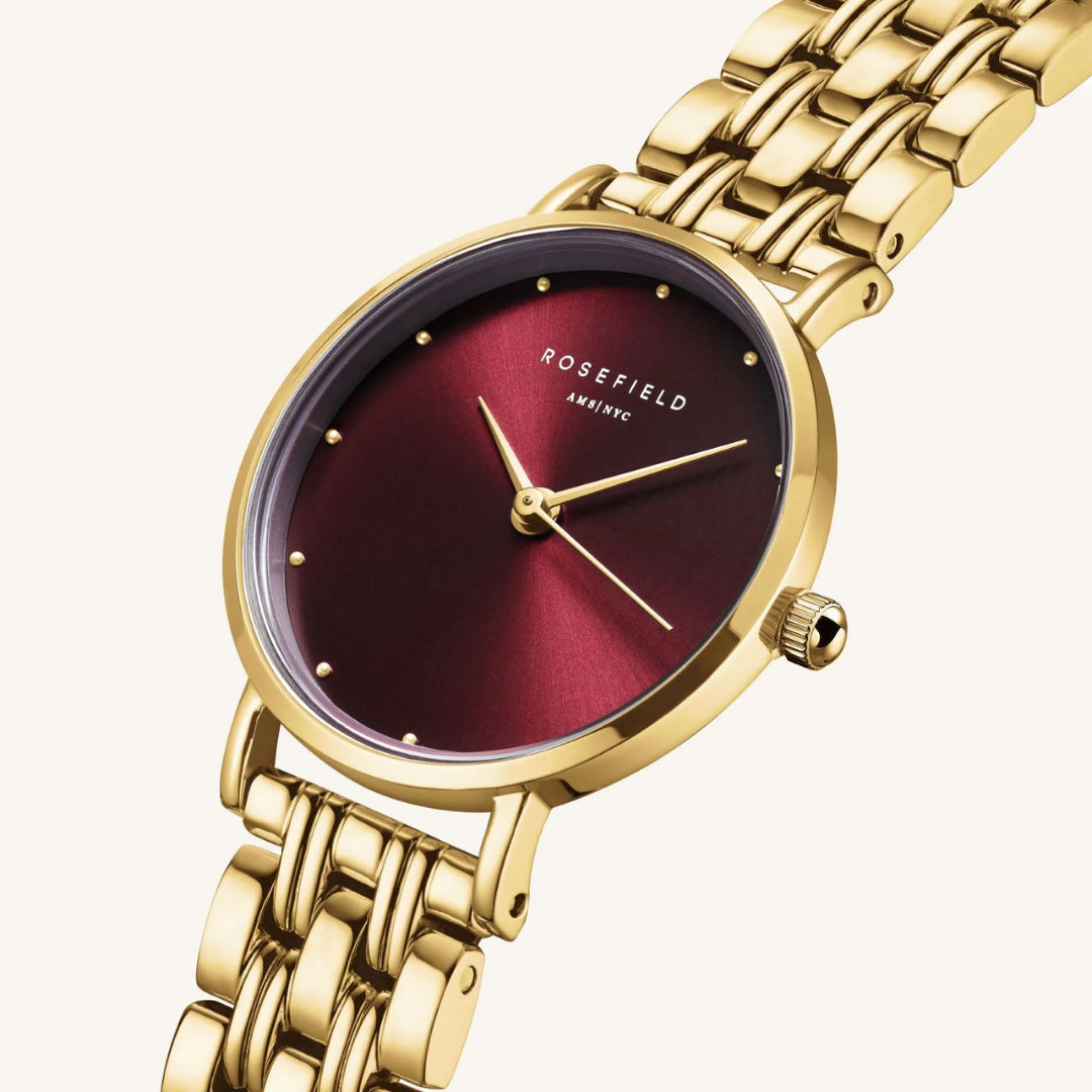 Rosefield Small Edit Sunray Gld Burgandy Watch