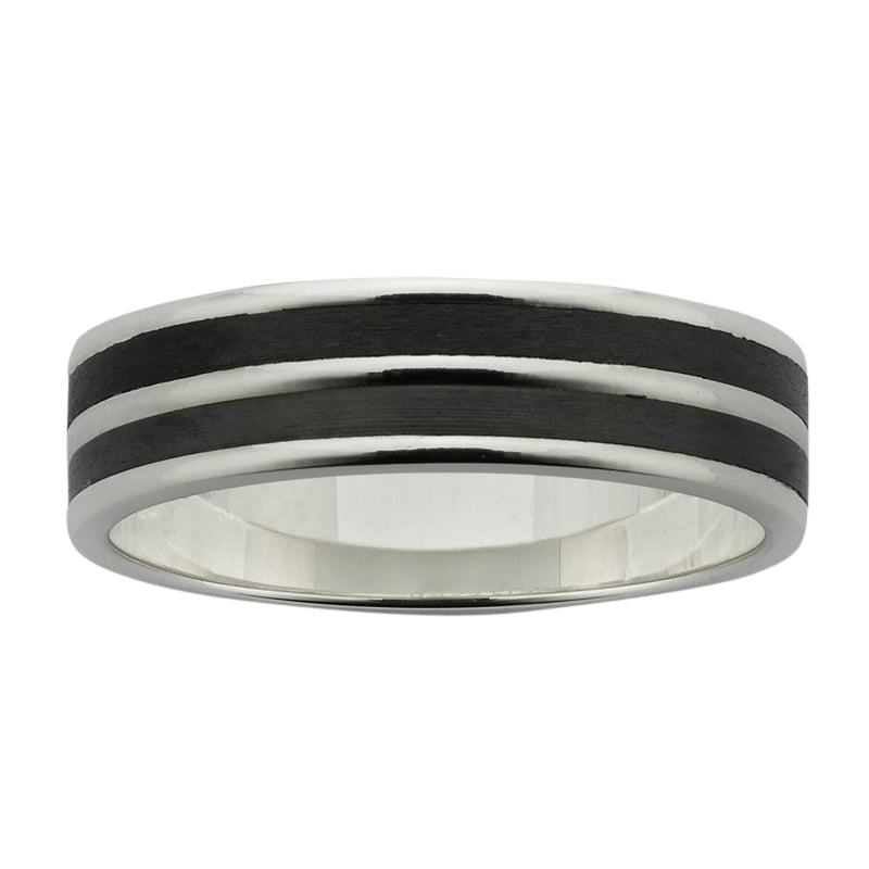 Black Zirconium & Sterling Silver 3 Band Ring